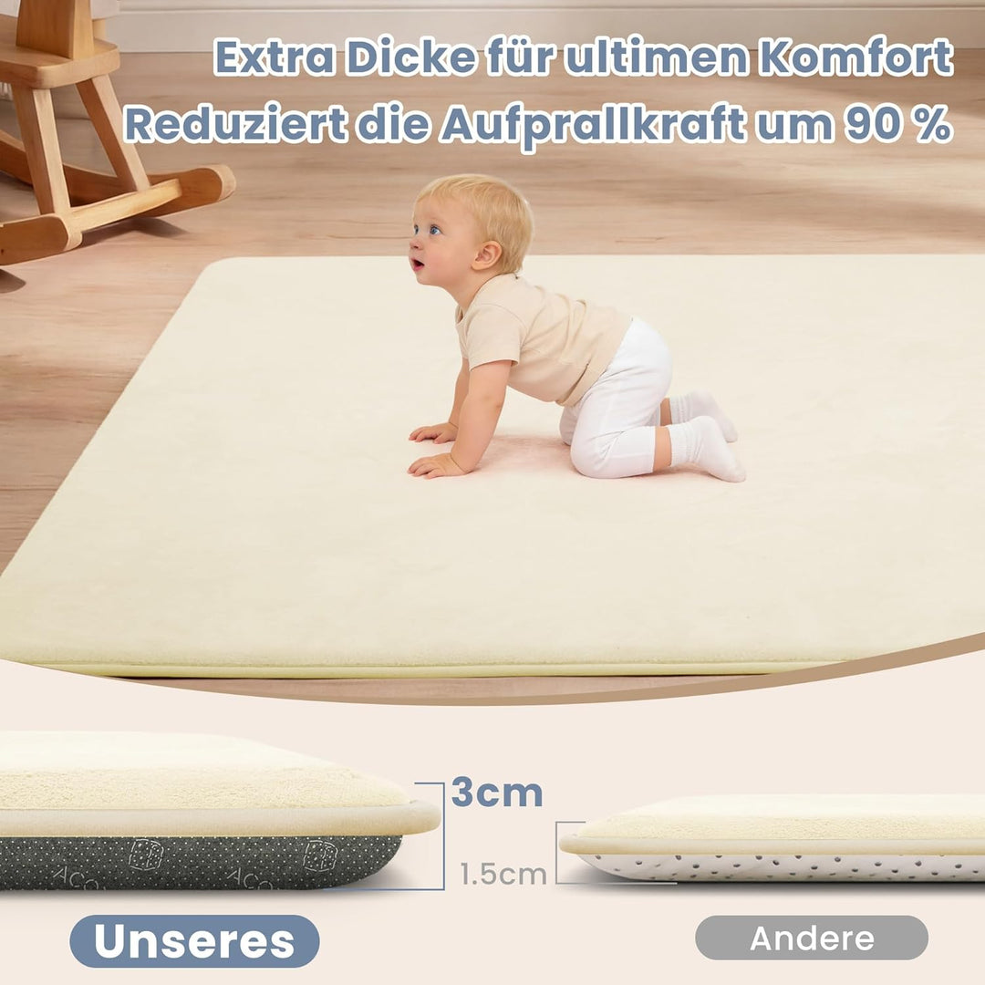 ACOMOPACK Baby Spielmatte aus 3cm dickem Memory-Schaumstoff, 127 x 127 cm, Kinder Laufstallmatte für