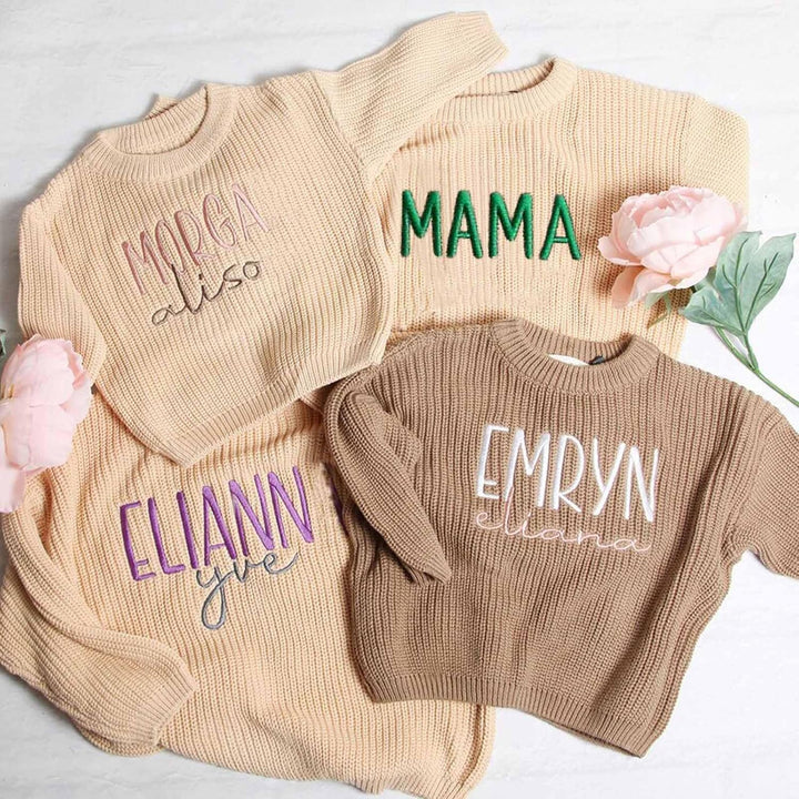Personalisierte Pullover Baby 3 Monate - 5 Jahre Strickpullover Kleinkinder mit Name Stickerei Warm