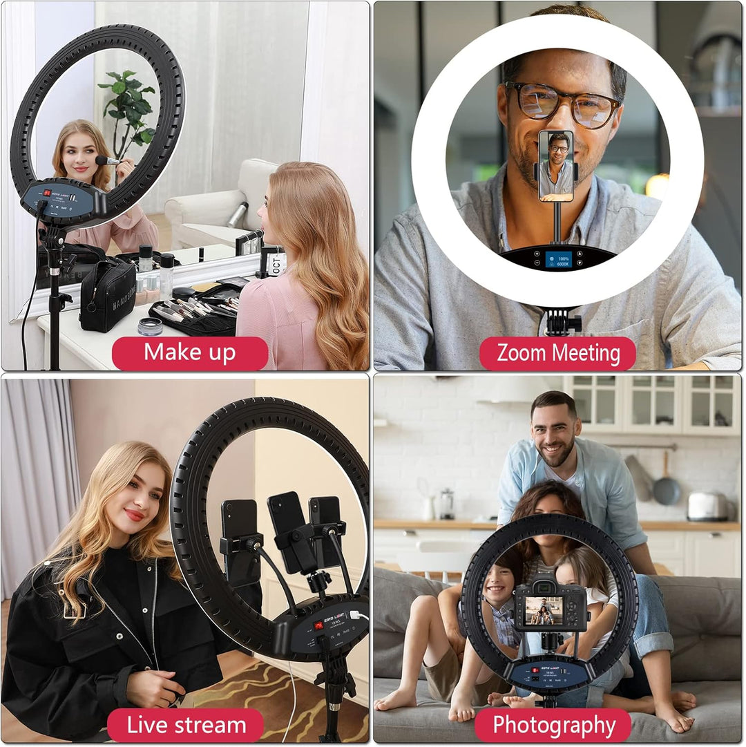 LED-Ringlicht mit Stativständer, Selfie-Ringlicht, 48,3 cm, LCD-Display, Touchscreen, dimmbares Lich