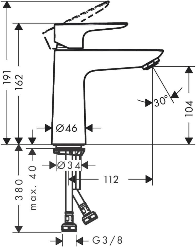 hansgrohe Waschtischarmatur Talis E, Wasserhahn Bad mit Auslauf Höhe 110 mm, ohne Ablaufgarnitur, Ba