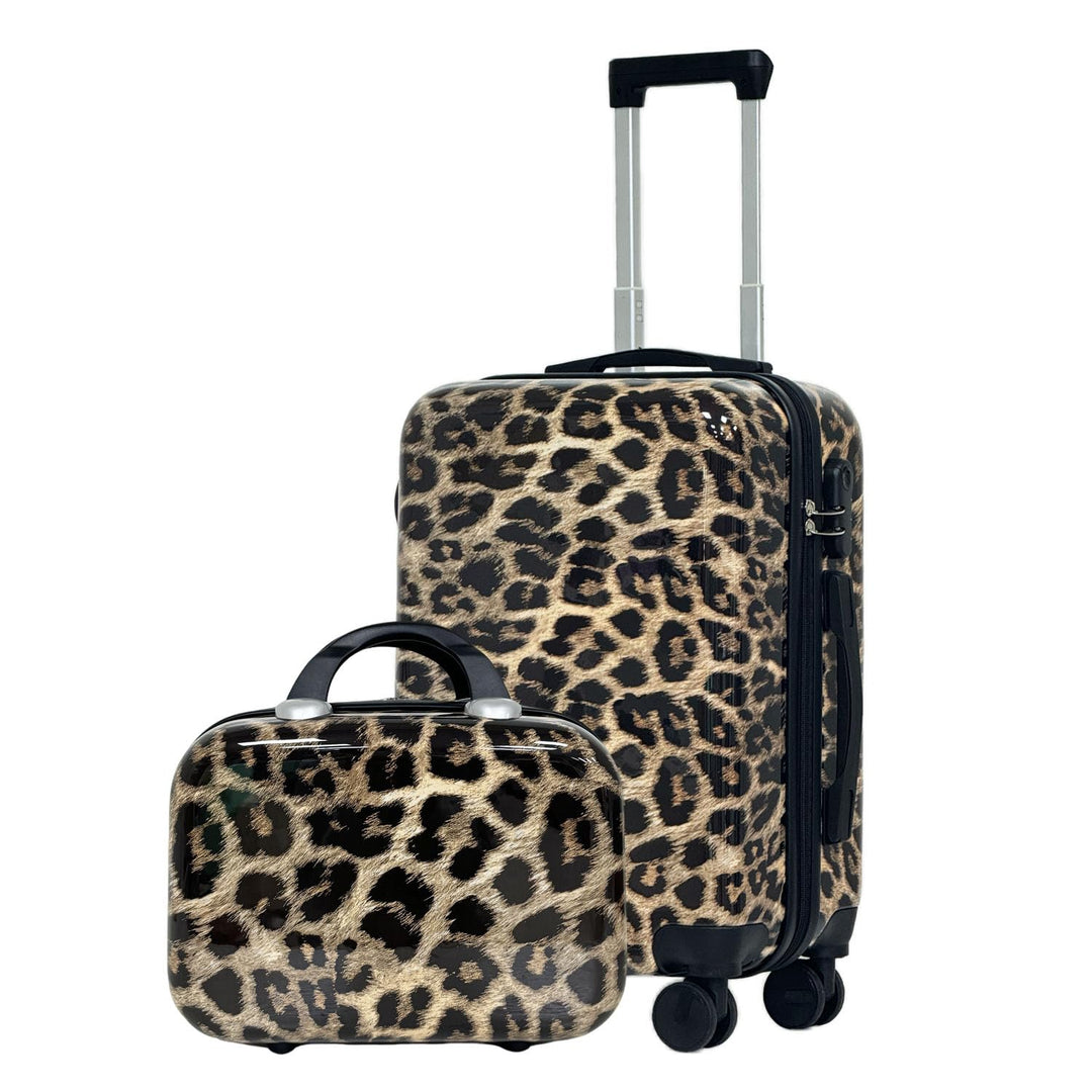 Leopardenmuster Gepäckset 2-teilig (20" Handgepäck + 14" Handtasche) - Hartschalen-Koffer mit Zahlen