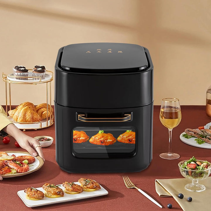 Multifunktionale Digitale Heissluftfritteuse, 1400W Airfryer, Minibackofen mit LED-Touchscreen, Schn