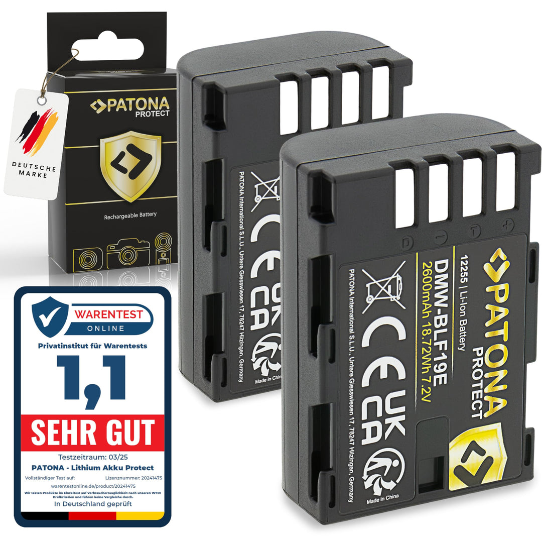 PATONA 2X Protect DMW-BLF19 E Akku 2400mAh Ersatzakku kompatibel mit Panasonic Lumix DC-G9 G9L G9EG
