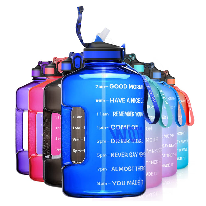ETDW 3,78 Liter Trinkflasche Sport mit Zeitangaben und Strohhalme, 3,78L Gross Sportflasche BPA Frei