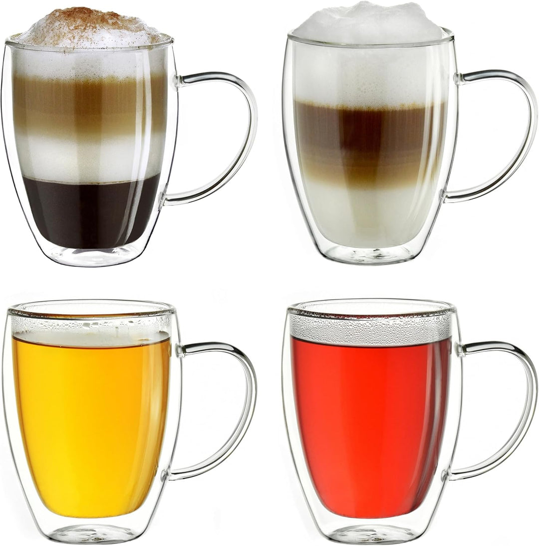 Creano doppelwandiges Thermoglas mit Henkel 400ml, grosses Doppelwandglas aus Borosilikatglas, Kaffe