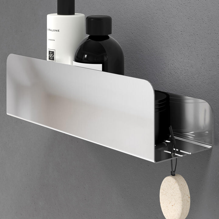 Duschablage ohne Bohren | Edelstahl Duschregal mit Ablaufrillen | Duschkorb zum Kleben | Badregal Se