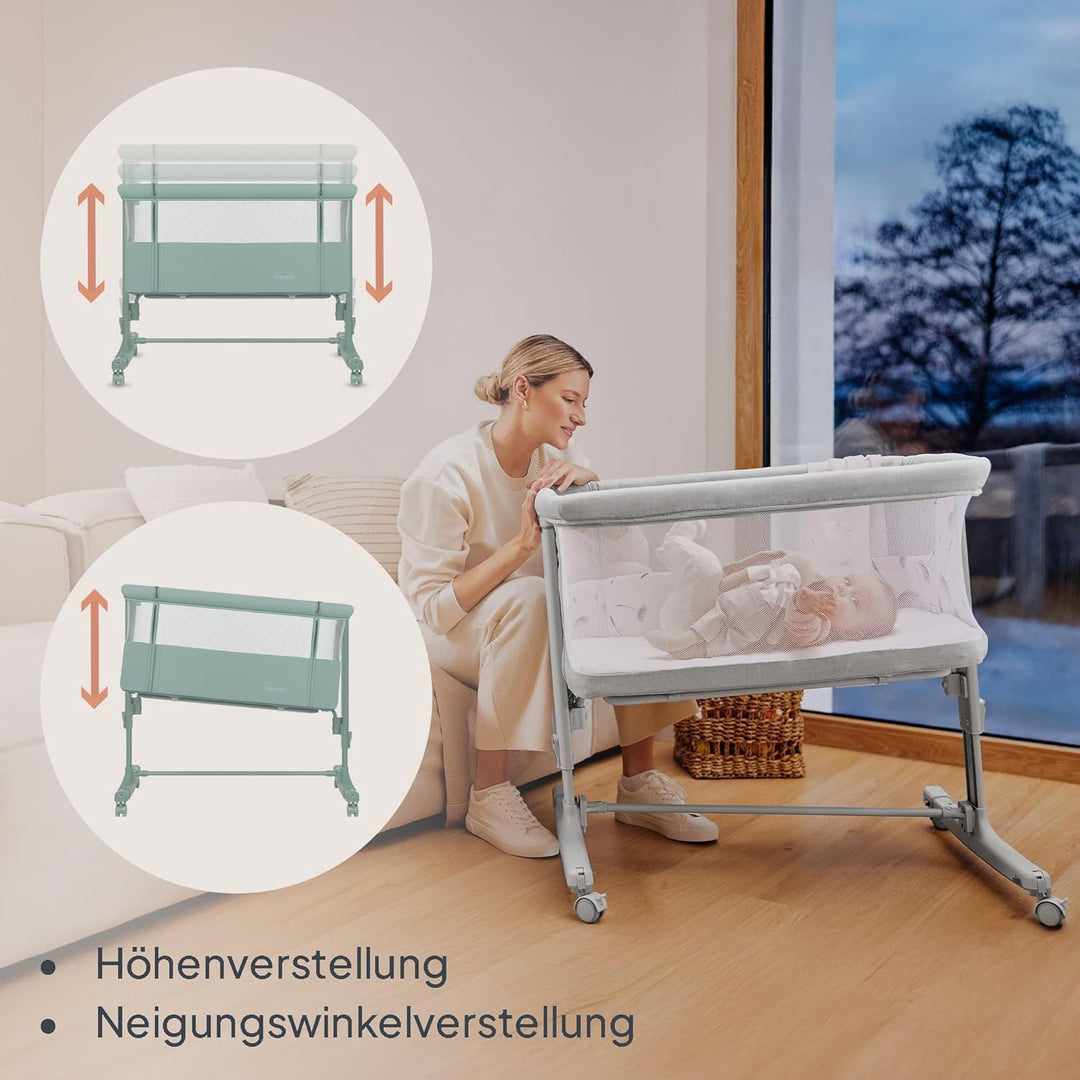 Lionelo Aurora 3 in 1 Babybett bis 9 kg, Beistellbett, Wiege, Höhenverstellug und Einstellung der Ne