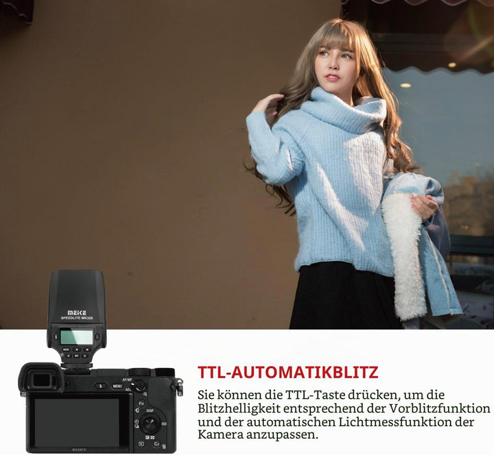 Meike MK-320S Mini TTL Speedlite Automatic Flash for Sony MI Hot Shoe DSLR and Mirrorless Cameras A7
