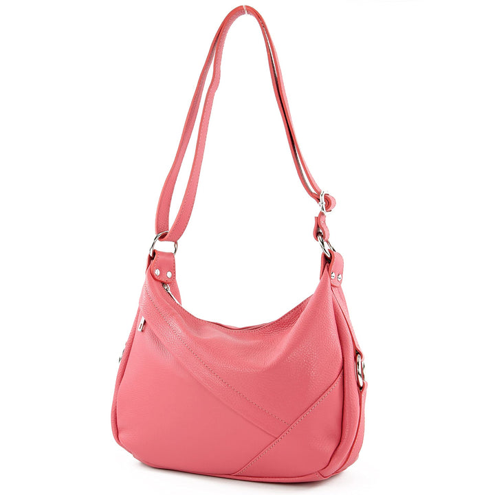 modamoda de -T164 - ital Schultertasche Umhängetasche aus Leder Bubble Gum, Bubble Gum