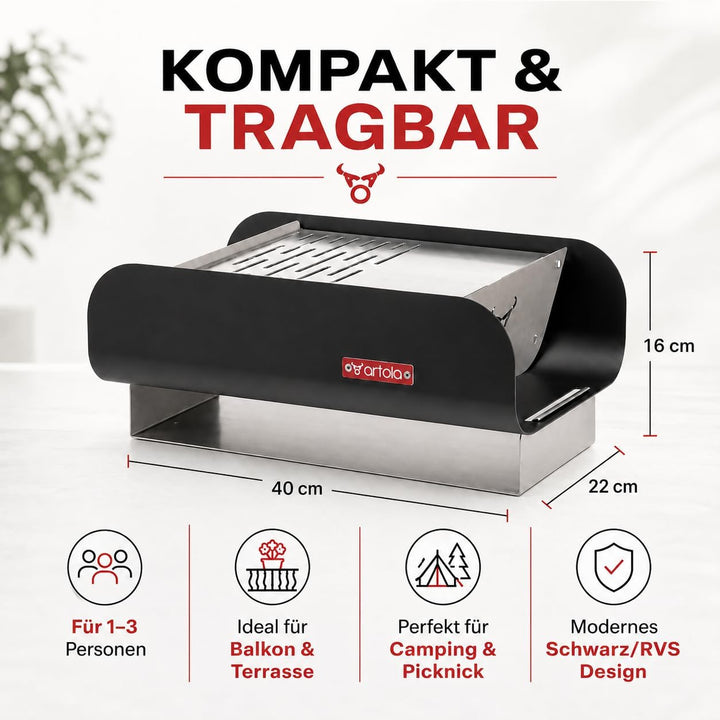 [ Test SEHR GUT, Note 1.1 *] Artola TrunQy Gourmet Holzkohlegrill Tischgrill - Tragbarer BBQ Grill f