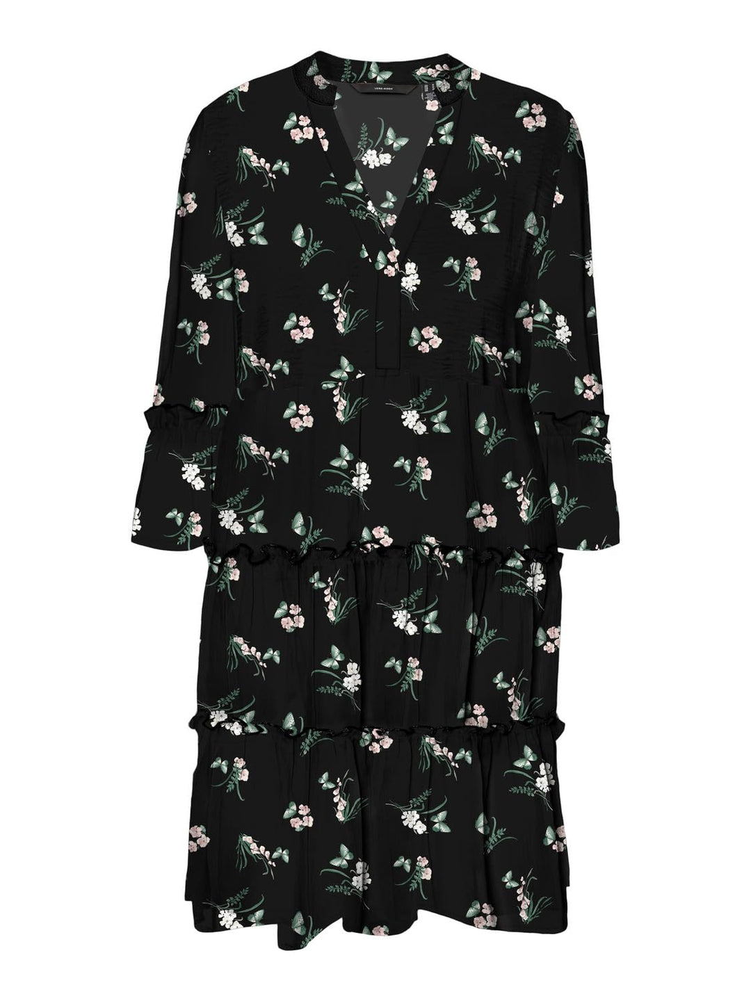 VERO MODA Damen VMEASY Joy 3/4 Short Dress WVN GA Kleid, Black/AOP:Ann, S