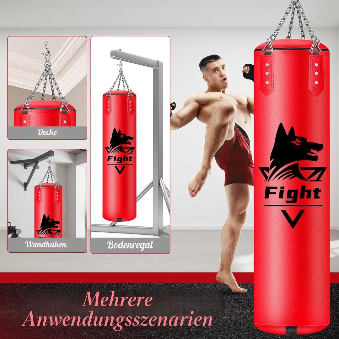 Hängendes Boxsack Set Ungefüllt für Erwachsene- Mikrofaser Leder Boxsack mit Komplett Zubehör, Stabi