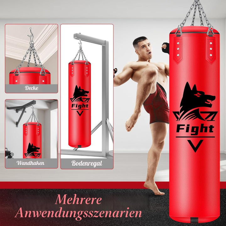 Hängendes Boxsack Set Ungefüllt für Erwachsene- Mikrofaser Leder Boxsack mit Komplett Zubehör, Stabi