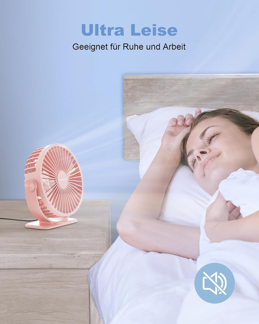 TriPole Mini Ventilator mit 3 Gang, USB Tischventilator Leistungsstark, 360° Neigung, Tragbar für Bü