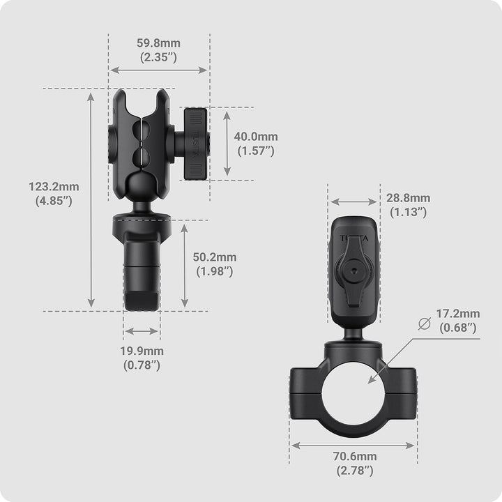 TUSITA Motorrad Lenkerhalterung - Kleine Basis mit Doppeltem Sockelarm Kurz - 1" B Grösse Short Arm,