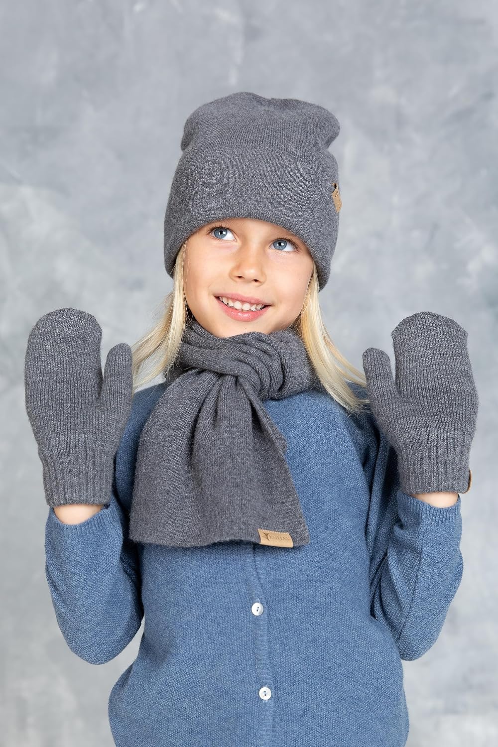 KNITAS Doppellagen Strickhandschuhe aus Wolle für Baby Kleinkind I Winter Warme Gestrickte Handschuh