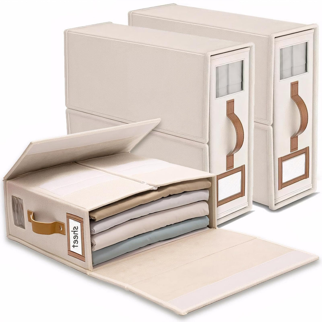 Bubooo3 Linen Bed Sheet Organiser Box, 3 Faltbarer bettwäsche aufbewahrungbox mit Transparentem Fens