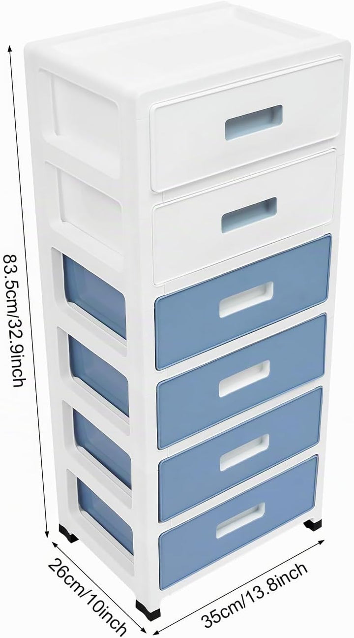 Schubladen aus Kunststoff, 6 Schublade Rollwagen 35 * 26 * 83.5cm Schubladenschrank Dresser Storage