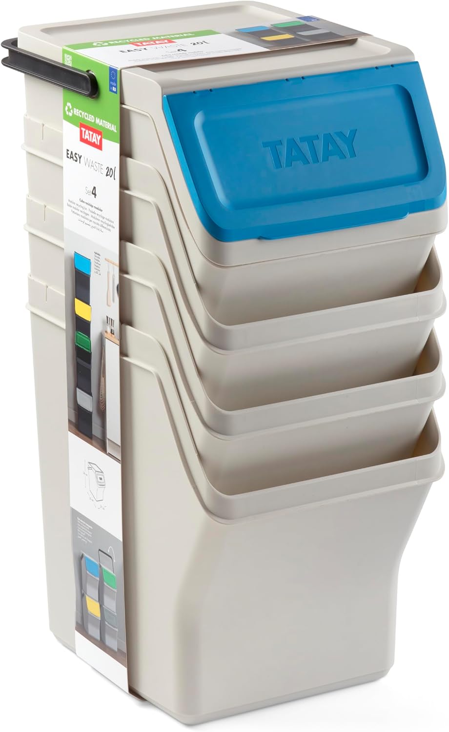 TATAY Mülltrennsystem Küche | 1 Biomülleimer Smart 6L Blau ohne Halterung + 4 Easy Waste Recycling B