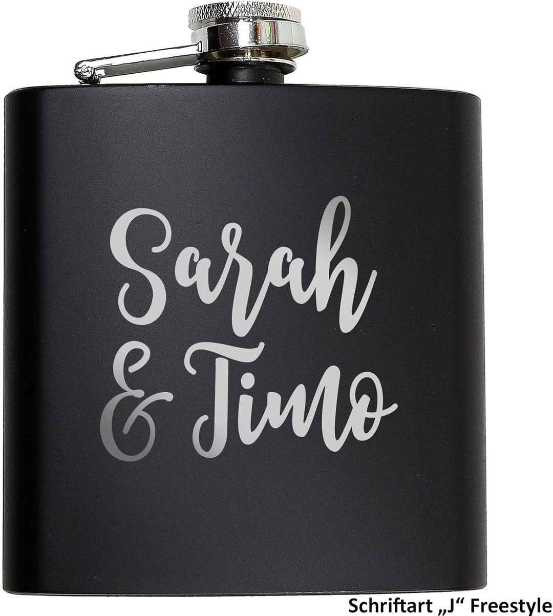 Flachmann mit Gravur. Edelstahl Flachmann personalisiert. Geschenke für Männer. Schwarz, Schwarz