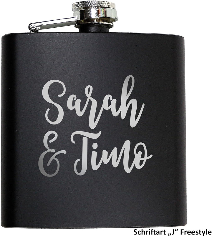 Flachmann mit Gravur. Edelstahl Flachmann personalisiert. Geschenke für Männer. Schwarz, Schwarz