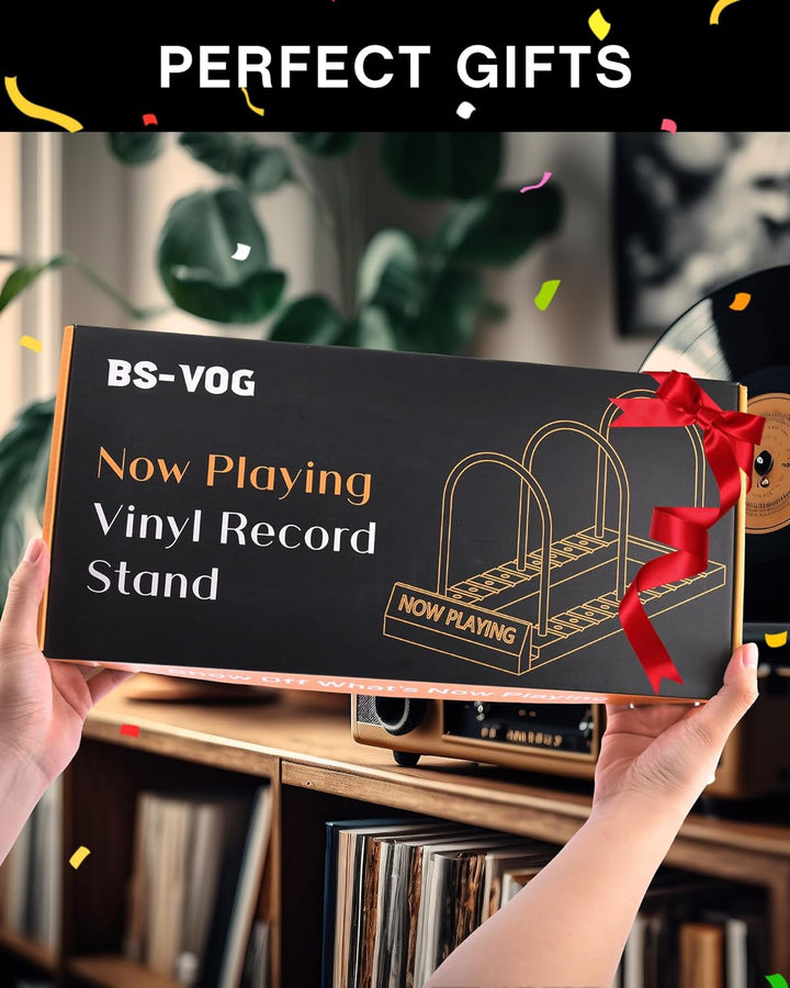Now Playing Vinyl-Schallplattenständer, 50 LP Schallplattenaufbewahrung mit rutschfesten Rillen, Hol