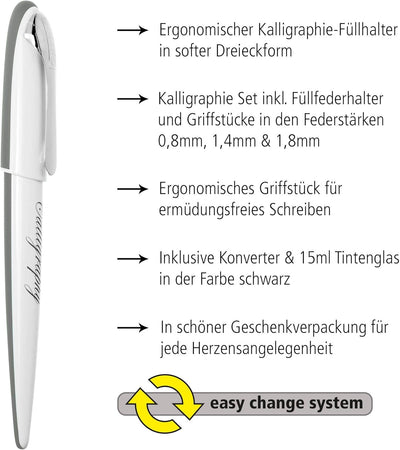 ONLINE 10034 Kalligrafie Set in Herzbox I Schönschreibfüller Air Weiss I Kalligrafie-Federn in 3 Str