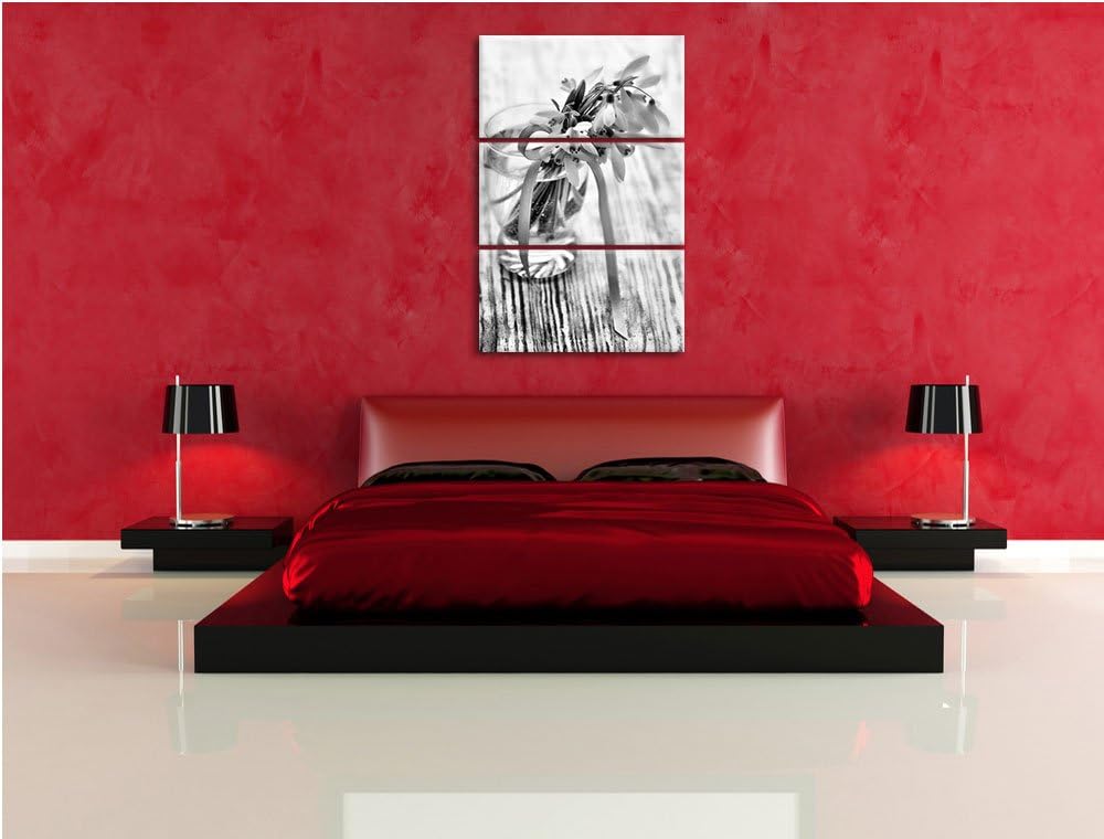 Pixxprint Schneeglöckchen mit rosa Band als Leinwandbild/Grösse: 3 Teilig (120x80) cm/Wandbild/Kunst