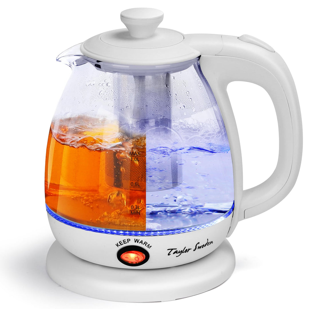 Taylor Swoden Wasserkocher Glas 1 Liter, 2200 W, Elektrischer Wasserkocher mit LED-Beleuchtung, BPA-