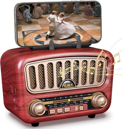 RUNUS J-180 AM/FM/SW Retro Radio mit Bluetooth 5.0, Nostalgie Radio Klein mit 1800mAh Akku, Unterstü