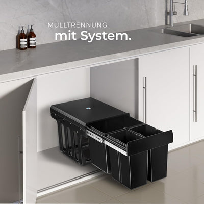 tectake® Abfallsammler, Mülleimer 3 Fächer, Mülltrennsystem Küche, für Schrank, Mülleimer Küche ausz