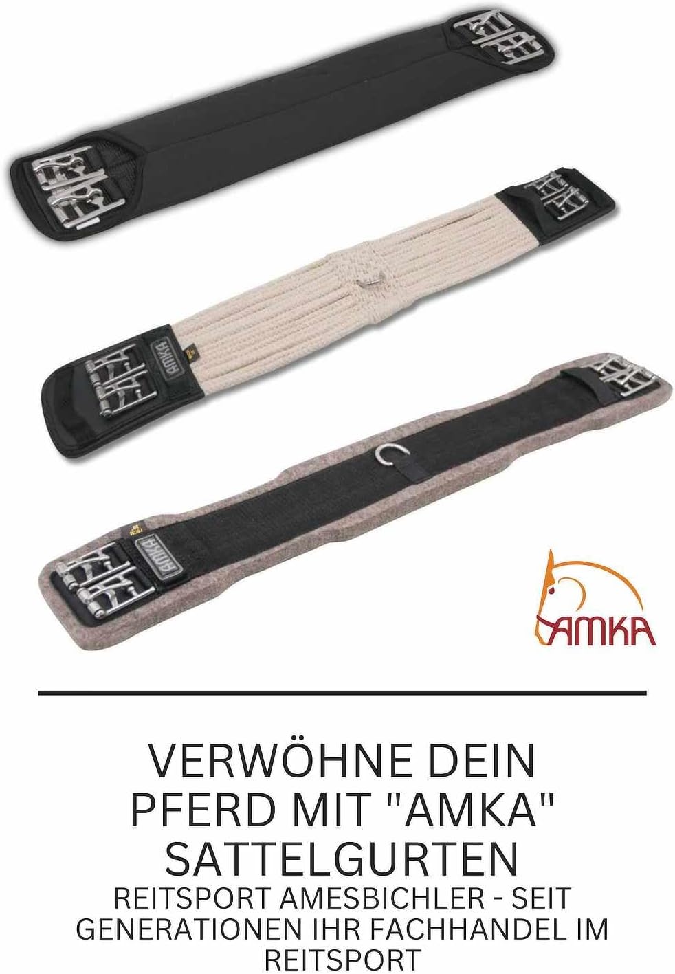 Amesbichler AMKA Sattelgurt Neopren Kurzgurt Dressurgurt schwarz | Bauchgurt für Pferde Sattel 50, 5