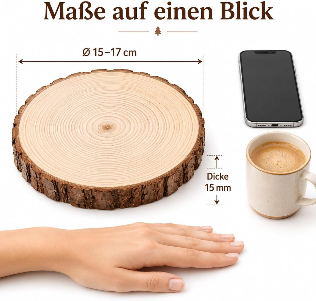 Holzscheiben 16er Set 15-17 cm Runde Baumscheiben ohne Loch – Unbehandelte Holz Log Scheiben aus Kie
