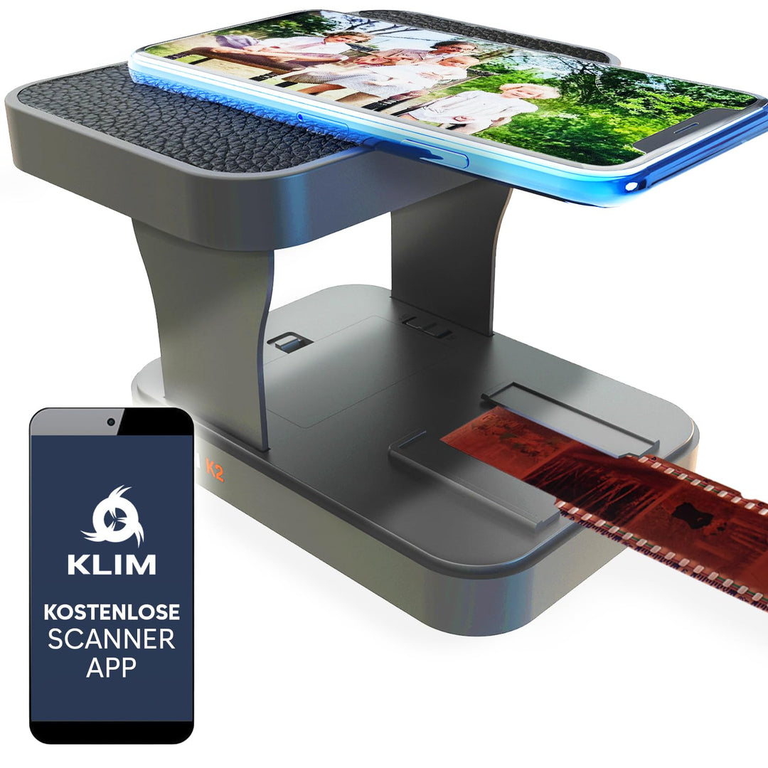 KLIM K2 Mobiler Filmscanner 35mm + KOSTENLOSE APP - Neu - Positiv- & Negativscanner, Diascanner, Fot