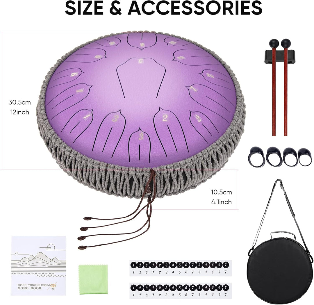 Musfunny Zungentrommel Handpan Steel Tongue Drum: 12 Zoll 15 Tone Stahlzungentrommel D-Dur Handpan I