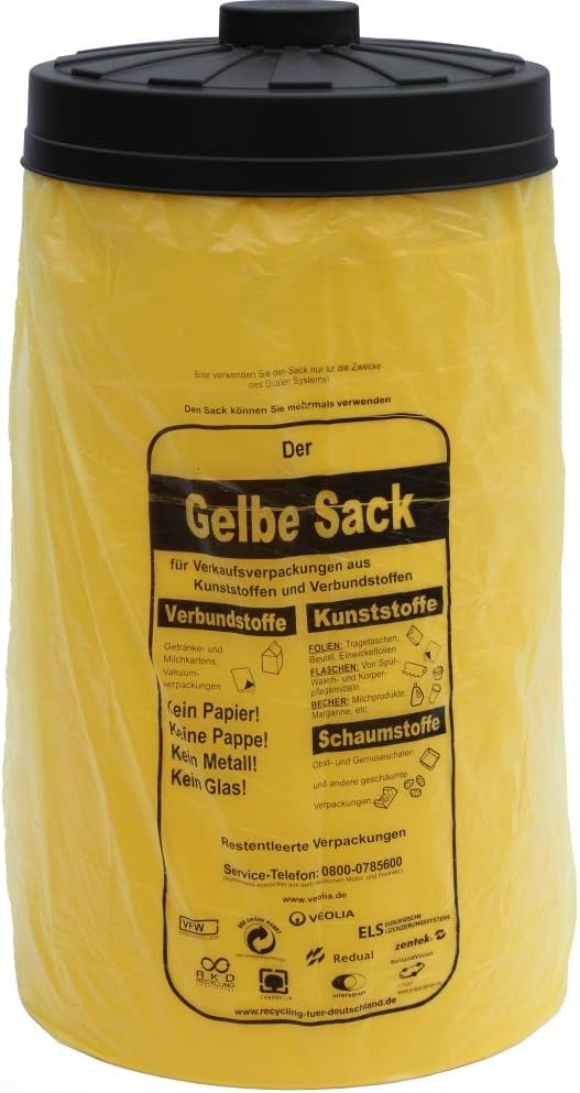 Sacktonne gelb mit schwarzem Deckel für gelben Sack Mülleimer Müllsackständer Gelber Sack Ständer