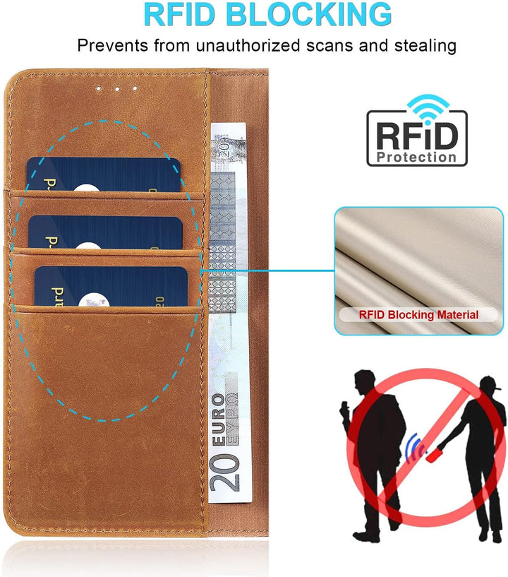 LENSUN Echtleder Hülle für Samsung Galaxy S22 Plus, Handyhülle [Echtes Leder][Magnetverschluss][RFID