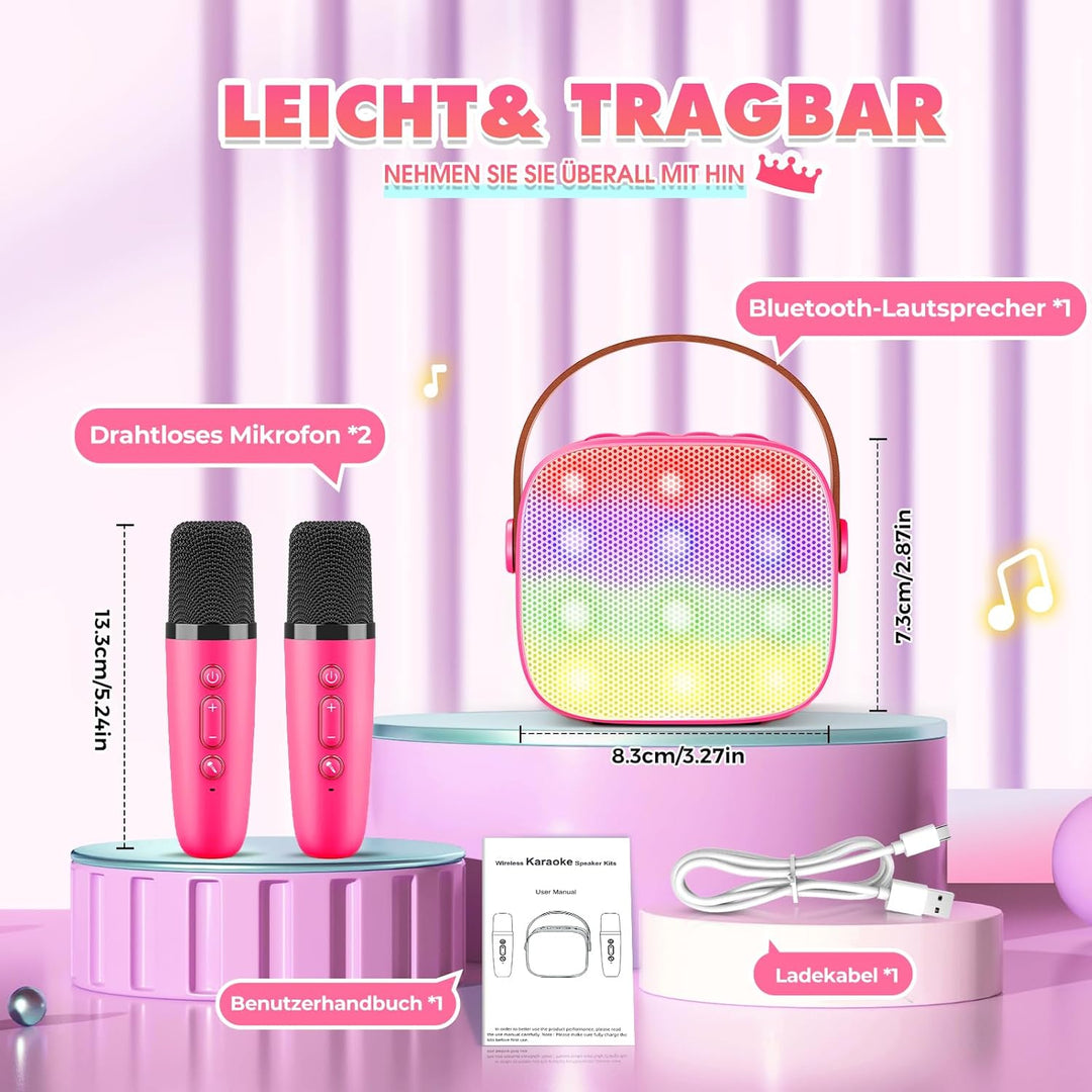 Dislocati Tragbarer Karaoke Maschine mit 2 Bluetooth Mikrofon, Kinder Geschenke Spielzeug für 3-12 J