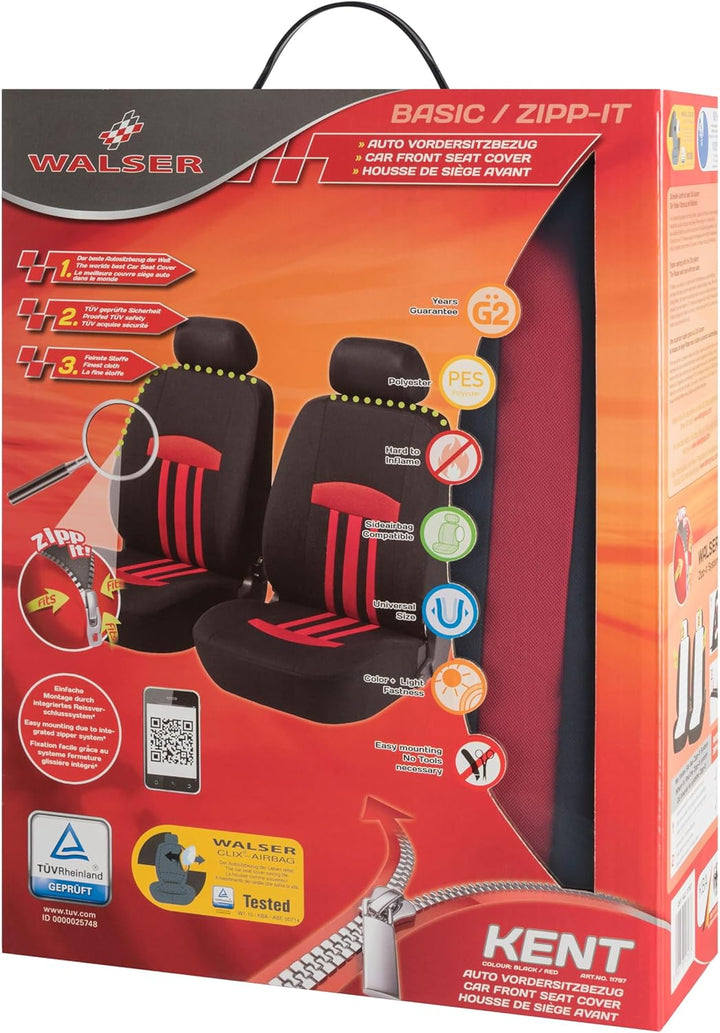 WALSER Polyester Auto-Sitzbezug 2 Vordersitzbezüge Kent mit Reissverschluss, ZIPP-IT Premium Auto-Sc