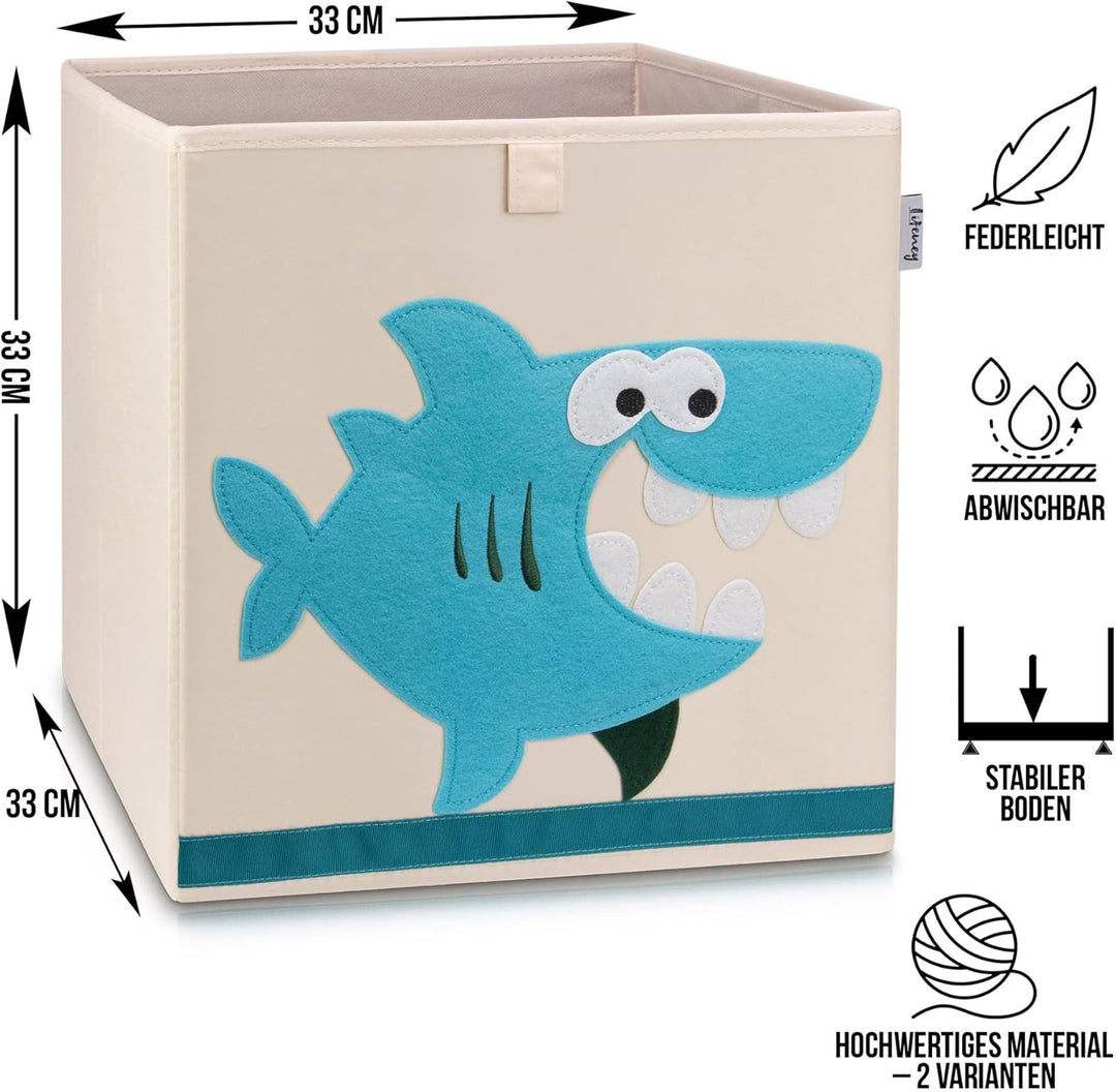 Aufbewahrungsbox im 2er Set Delfin und Hai I Doppelpack Spielzeugbox mit Tiermotiv passend für Würfe