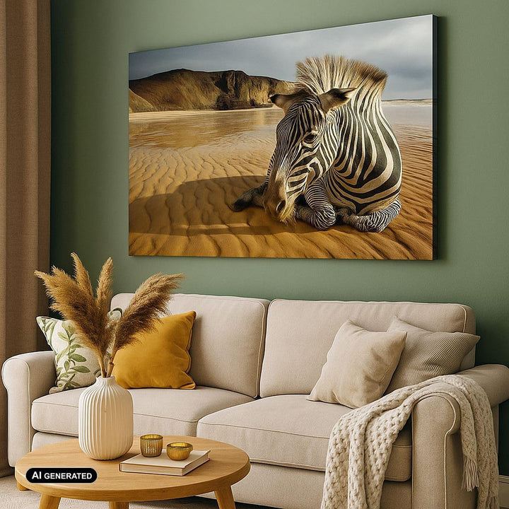 ARTTOR Bilder auf Leinwand Zebra Strand Landschaft Leinwandbild 70x50cm Wandbilder Dekoration Wohnzi