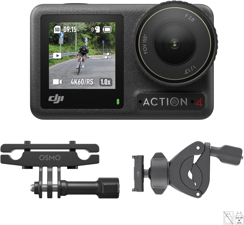 DJI Osmo Action 4 Radrennsport-Combo – Fahrradkamera mit 360°-Handschlaufe für Radfahrer, 1/1,3-Zoll