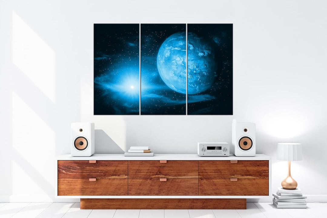deyoli Dark Planet Mars in unserem Sonnensystem Format 120x80 3Teilig Effekt: Monocrome Blau als Lei