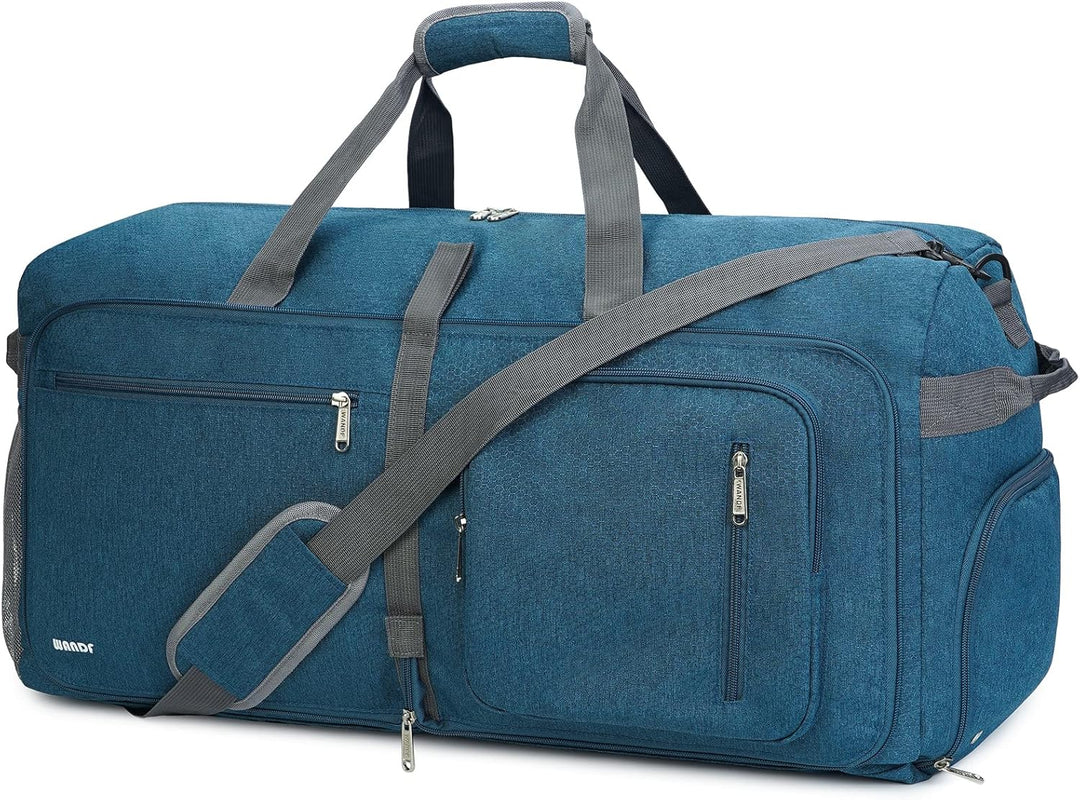 WANDF Reisetasche 65L mit Schuhfach Faltbare Weekender-Reisetasche Handgepäck für Männer Frauen (Bla