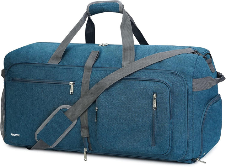 WANDF Reisetasche 65L mit Schuhfach Faltbare Weekender-Reisetasche Handgepäck für Männer Frauen (Bla