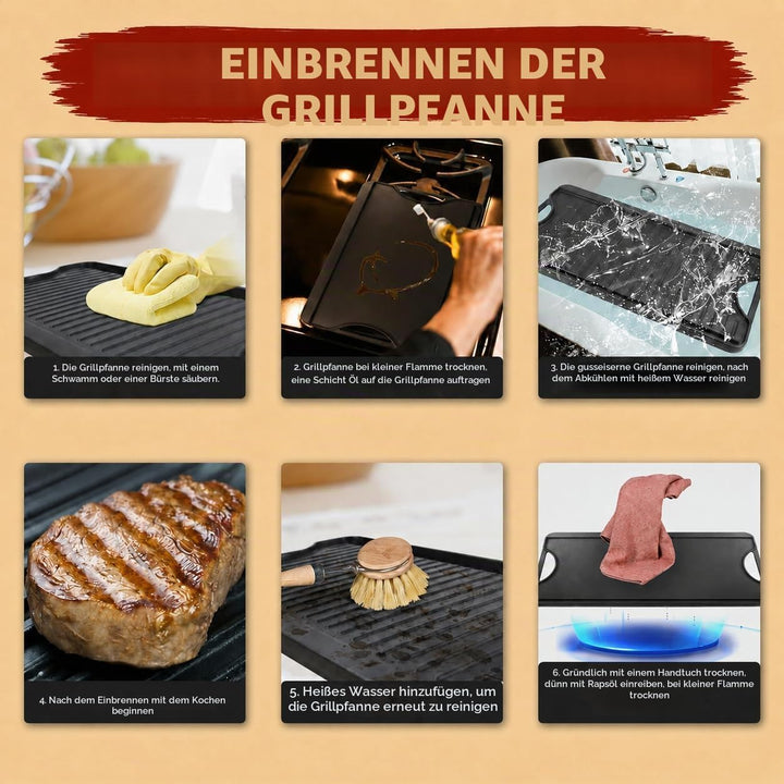 Denmay 50,8 x 26,6cm Gusseisen-Grillplatte für Gasherd, Vorgewürzter reversibler Kochgrill &amp; Grillpf