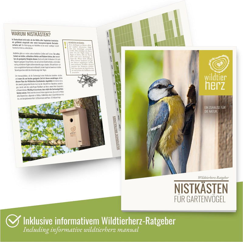 wildtier herz I Vogel Nistkasten Rotkehlchen, Rotschwänzchen aus Massiv-Holz - Verschraubt, Nistkäst