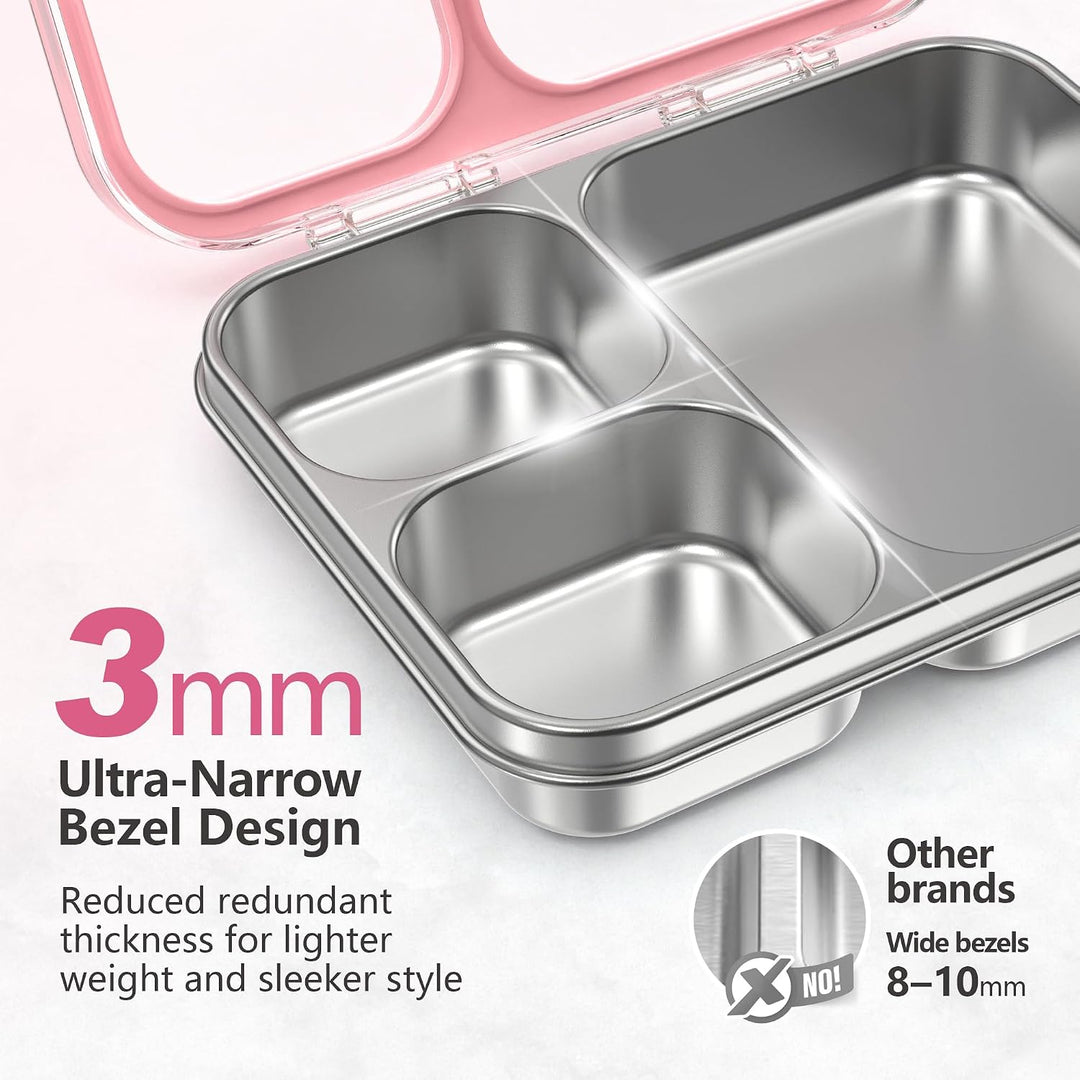 VITONIS Edelstahl Brotdose Lunchbox mit 3 Fächern mit Tritan-Deckel, 1000ml Metall Bento Lunch Box K