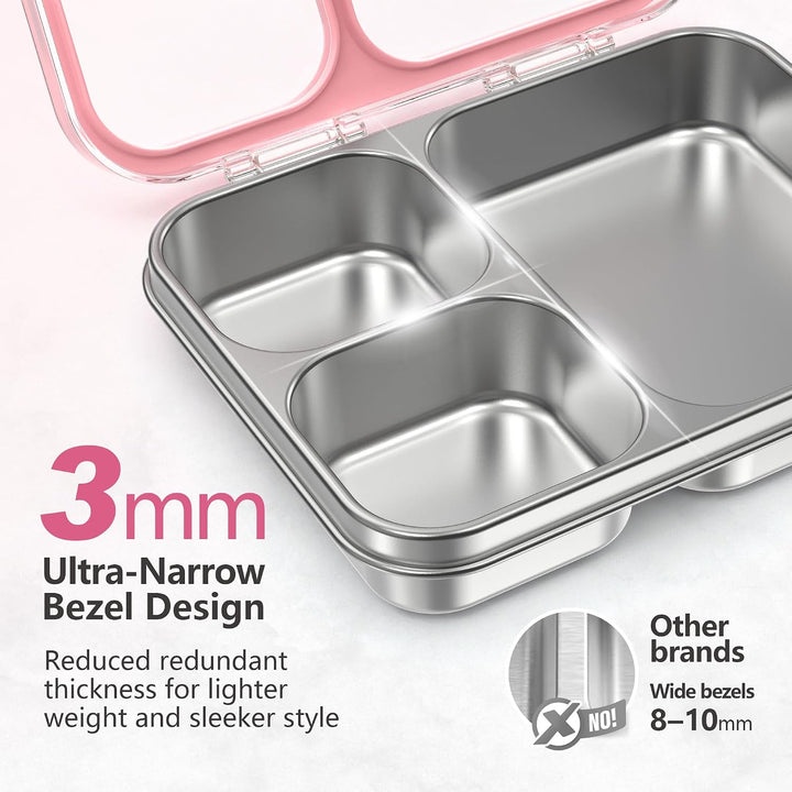 VITONIS Edelstahl Brotdose Lunchbox mit 3 Fächern mit Tritan-Deckel, 1000ml Metall Bento Lunch Box K