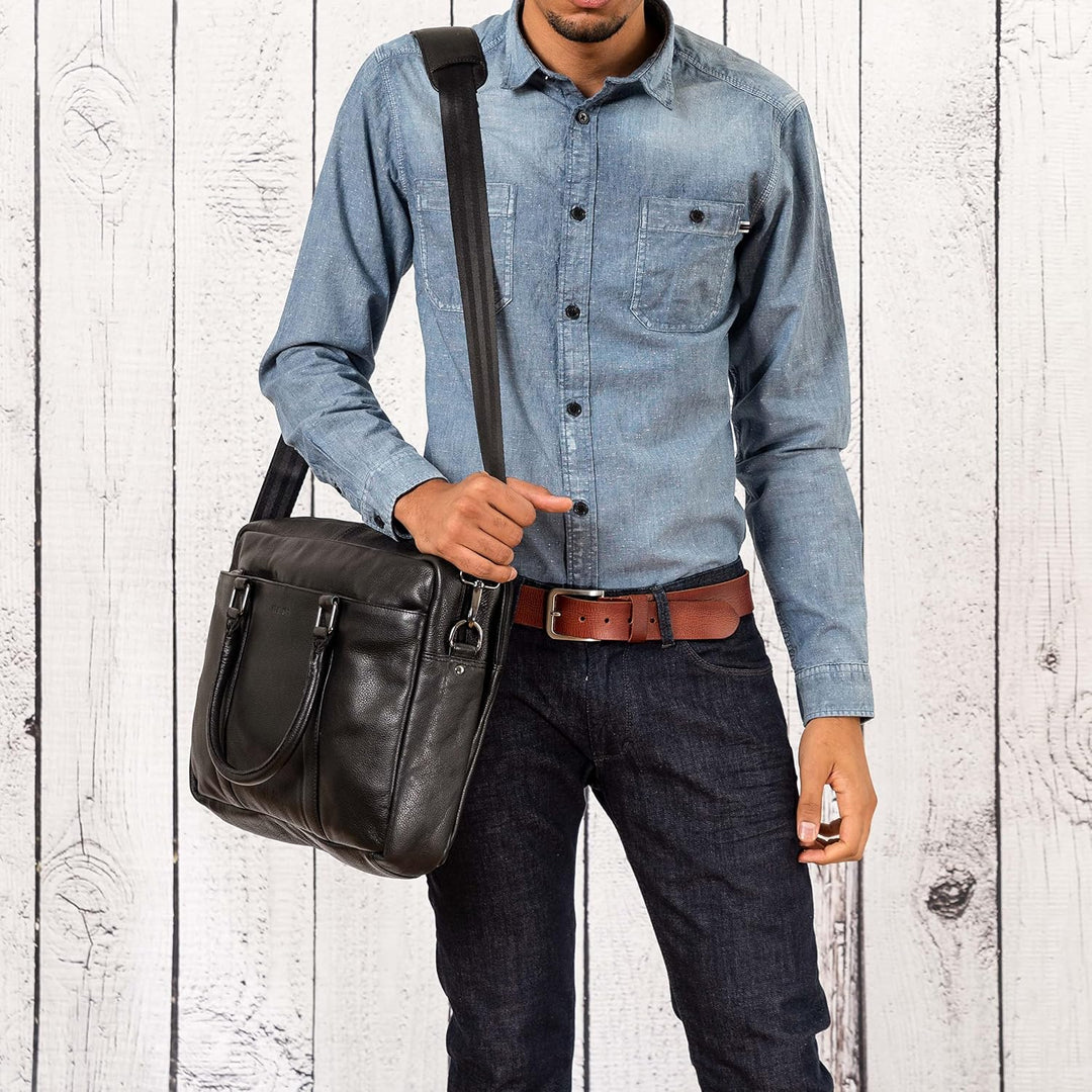 LEABAGS Leder Aktentasche Herren &amp; Damen I Echtleder Laptoptasche bis 16 Zoll I Umhängetasche mit Sc
